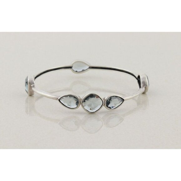 Sterling Silver Blue Glass Admire Bangle Bracelet 8" Silpada - Picture 1 of 8